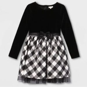 Girls’ velour Buffalo check long-sleeve dress - Cat & Jack - Black & White